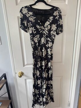 Mango Navy and White Floral Maxi Dress